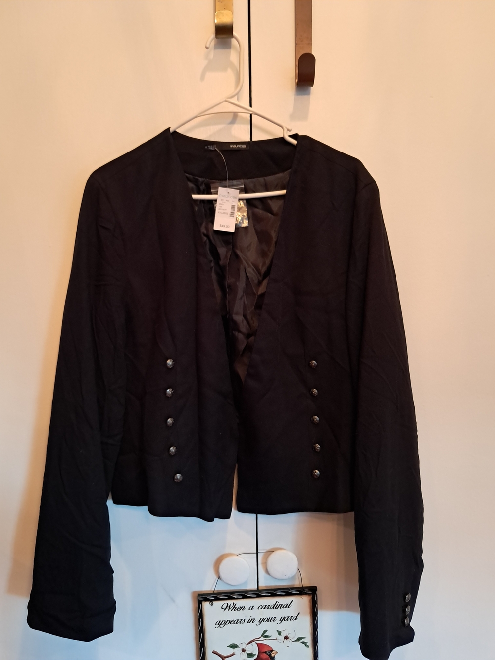Women’s Black Collarless Button-Front Jacket